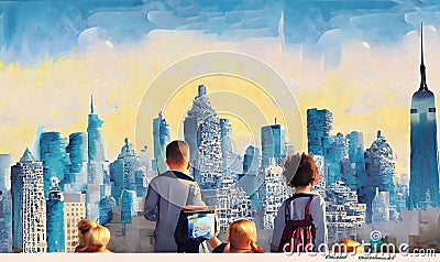 illustrated city of new york Stock Photo