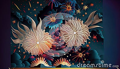 illustrated colorful fireworks Stock Photo