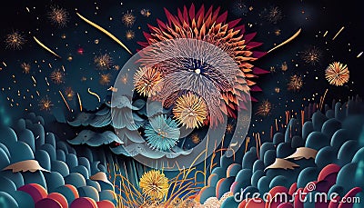 illustrated colorful fireworks Stock Photo