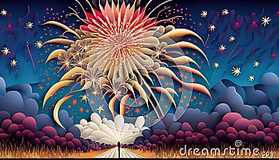 illustrated colorful fireworks Stock Photo