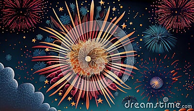 illustrated colorful fireworks Stock Photo