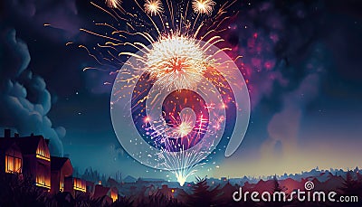 illustrated colorful fireworks Stock Photo