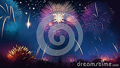 illustrated colorful fireworks Stock Photo