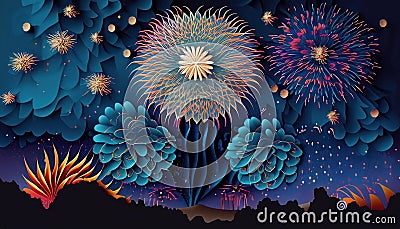 illustrated colorful fireworks Stock Photo