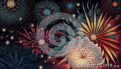 illustrated colorful fireworks Stock Photo