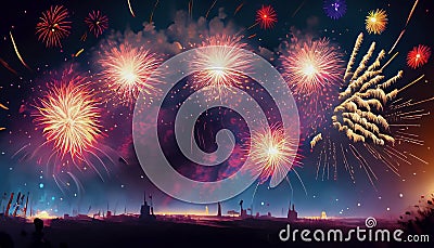 illustrated colorful fireworks Stock Photo