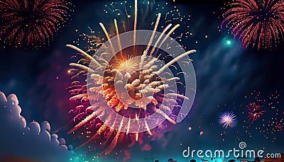 illustrated colorful fireworks Stock Photo