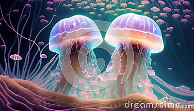 illustrated colorful jellyfish Stock Photo