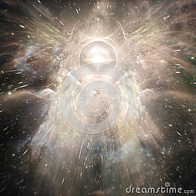 Divine Cosmic Transdimensional Being Radiating Light and Rays Stock Photo