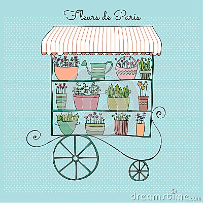 Illustrated cute flower shop Vector Illustration