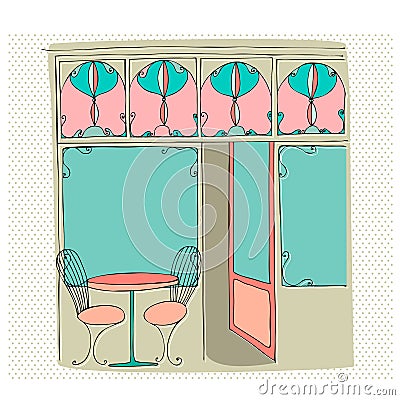 Illustrated cute street cafe Vector Illustration