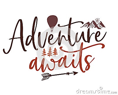 Illustrated Decorative Adventure Awaits Quote Stock Photo