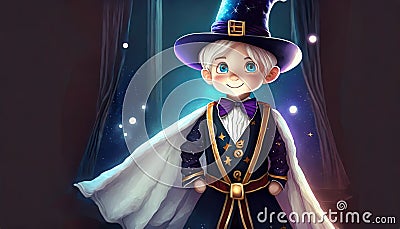 illustrated fantasy child as a wizard Stock Photo