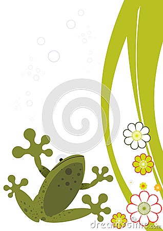Illustrated frog and flowers Vector Illustration