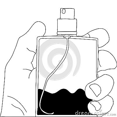 Illustrated hand holding perfume bottle Stock Photo