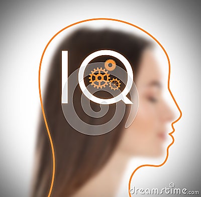 Illustrated head and blurred view of woman on light background Stock Photo