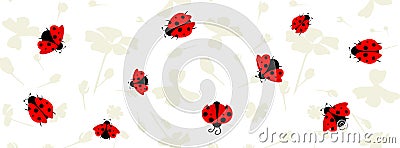 Illustrated Ladybird bugs with light green stylized plants background- Facebook cover Stock Photo