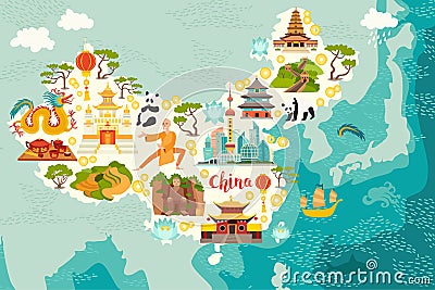 Illustrated map of China Vector Illustration