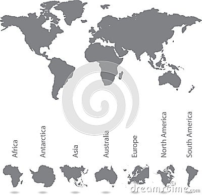 Illustrated map of the world with all continents Vector Illustration