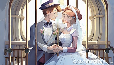 illustrated newlywed couple Stock Photo