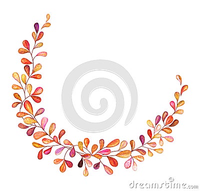 Illustrated orange wreath with leaves on white background Stock Photo