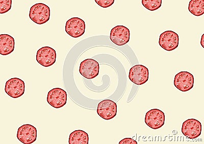 Illustrated patterns background of sliced red tomatoes, pattern background Stock Photo