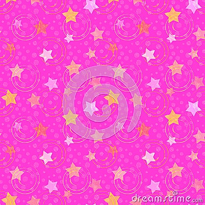 Illustrated pink pattern with stars and spirals Stock Photo