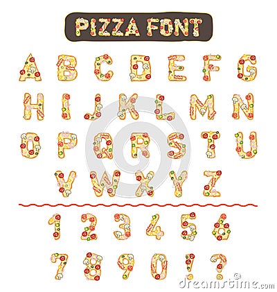 Illustrated Pizza vector font Vector Illustration