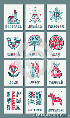 Illustrated postcards in the Scandinavian style Vector Illustration