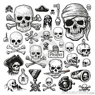 Illustrated set of pirate skulls Vector Illustration