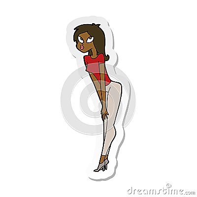 sticker of a cartoon attractive girl Vector Illustration