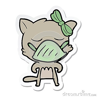 sticker of a cartoon cat wearing germ mask Vector Illustration