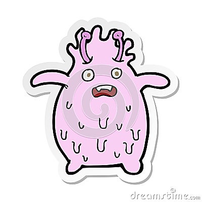 sticker of a cartoon funny slime monster Vector Illustration
