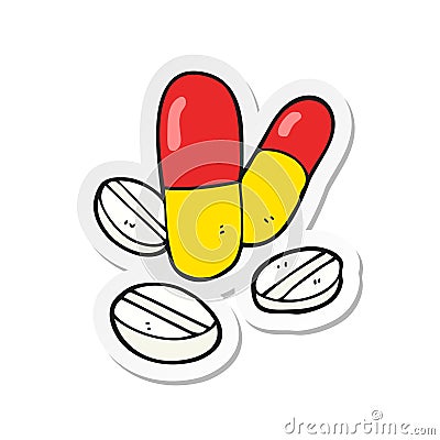 sticker of a cartoon pills Vector Illustration