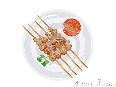 Illustrated Temptations of Skewered Meat in Chili Sauce Vector Illustration