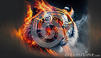 illustrated tiger face with skis and smoke Stock Photo