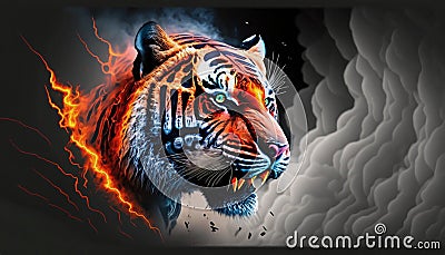 illustrated tiger face with skis and smoke Stock Photo