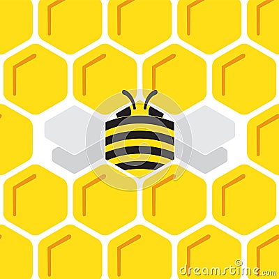 Honey comb hexagonal background with stylized bee Stock Photo