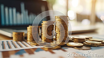 Building Wealth: Coins and Piggybank Savings Concept Stock Photo