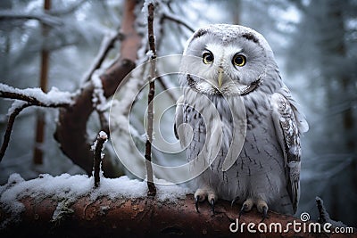 illustratio of a snowy owl in the forest. Generative AI Stock Photo