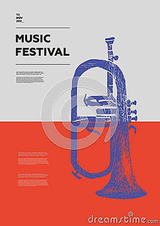 Flugelhorn. Music festival poster Vector Illustration
