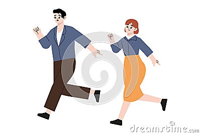Determined business woman and man running fast together. Vector Illustration