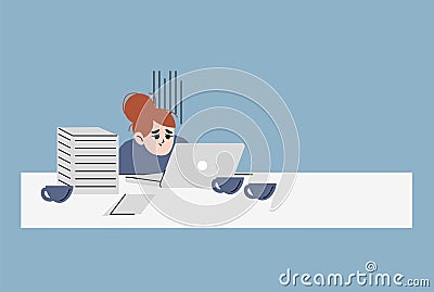 Stress, tiredness, burnout concept. Overworked exhausted office worker Vector Illustration