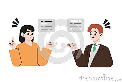 People or couple talk or have lively discussion in office. Vector Illustration