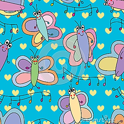 Butterfly cute think seamlesss pattern Vector Illustration