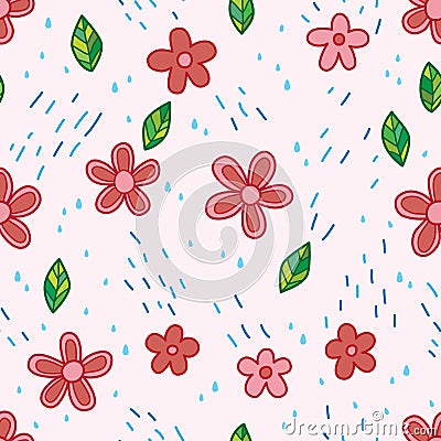 Flower and rain seamless pattern Vector Illustration