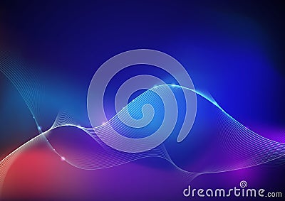 Illustration Abstract glowing, neon light effect, wave line, wavy pattern. Vector design communication techno on blue background. Vector Illustration