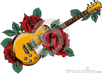 Illustration Abstract guitar with red rose. Vector Vector Illustration