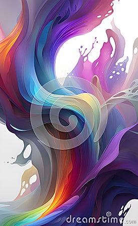 illustration Abstract kinetic art of fluid dynamics, white background, flows of transparent fabric, rainbow colors, ai generation Cartoon Illustration