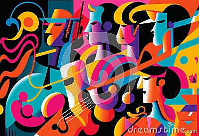 Illustration of abstract musician play music on big concert Created with Generative AI technology Stock Photo